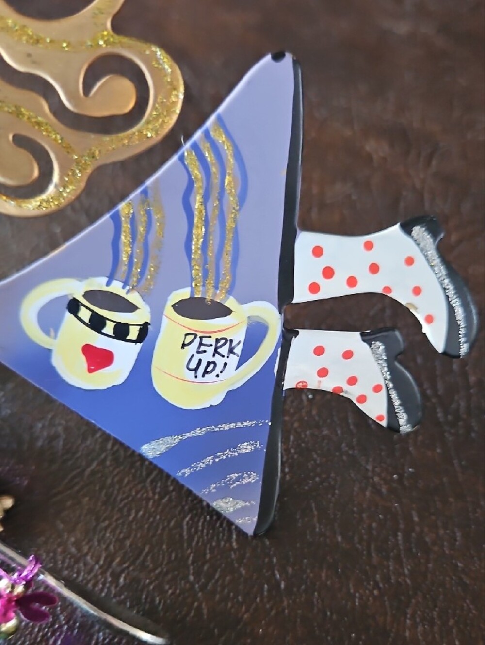 Karen Rossi Playful Coffee Java Lover Dangle - Colorful Enamel Woman Ornament - Picture 4 of 10